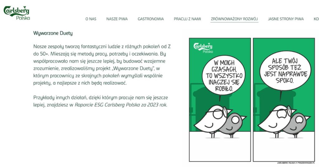 Strona www Carslberg Polska informacja o wywarzonych duetach oraz obrazek