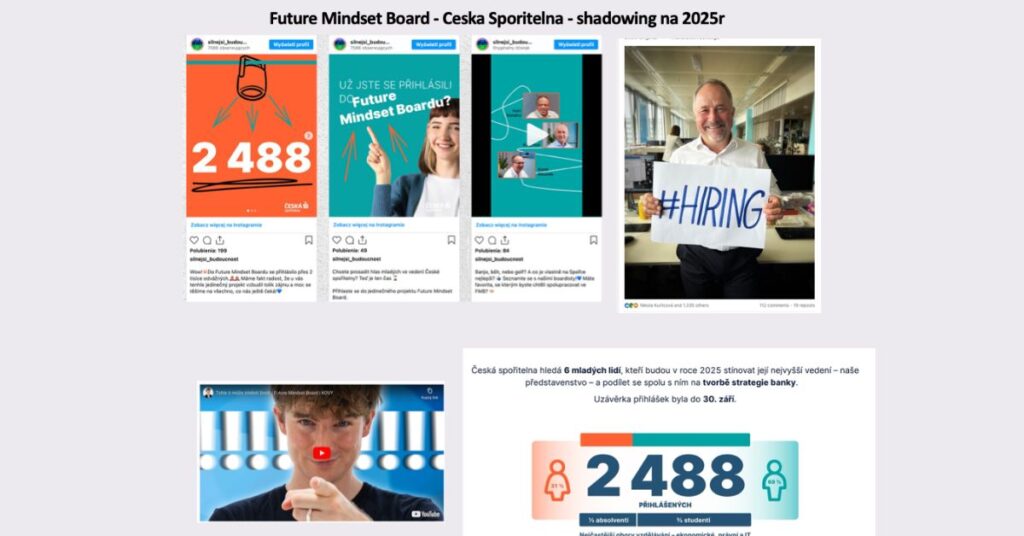 slajd z prezentacji o działaniacj banku w Czechach Ceska Sporitelna projekt Future Mindset Board reverse mentoring modzi towarzyszą członkom zarządu