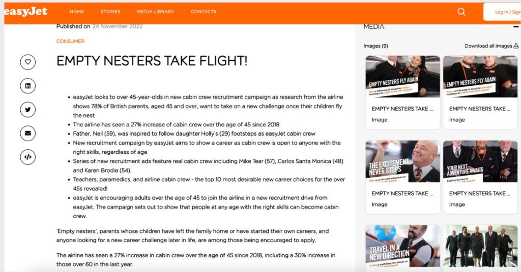 employer-branding-all-generations-ageless empty nesters take flight recruitment campaign Easy Jet in UK