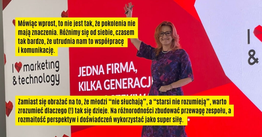 Paulina Mazur na konferencji I loveHR pokolenia różnice i podobieństwa budowanie efektywnych zespołów wielopokoleniowych